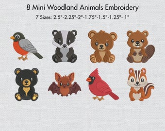 Mini Woodland Animals Embroidery Bundle, Forest Animal and Bird Machine Embroidery Files, 7 sizes 8 Fall Animal Designs