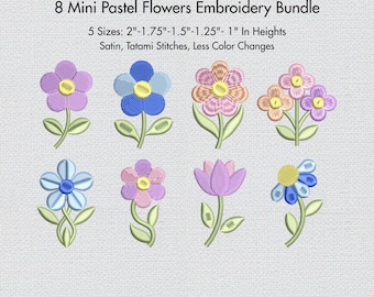 Mini Flower Embroidery Designs Set Cute Flowers Machine Embroidery Files Pastel Flowers Set 5 Size