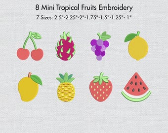 8 Mini Tropical Fruit Embroidery Designs Bundle Small Tropical Fruit Machine Embroidery Files 7 Sizes