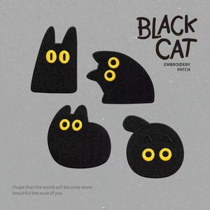 Cute Black Cat Self-Stick Patches. No-Sew Embroidery Appliques for Clothing, Jackets & Bags, Kawaii Cat Repair Decoration, Cat Lover Gift