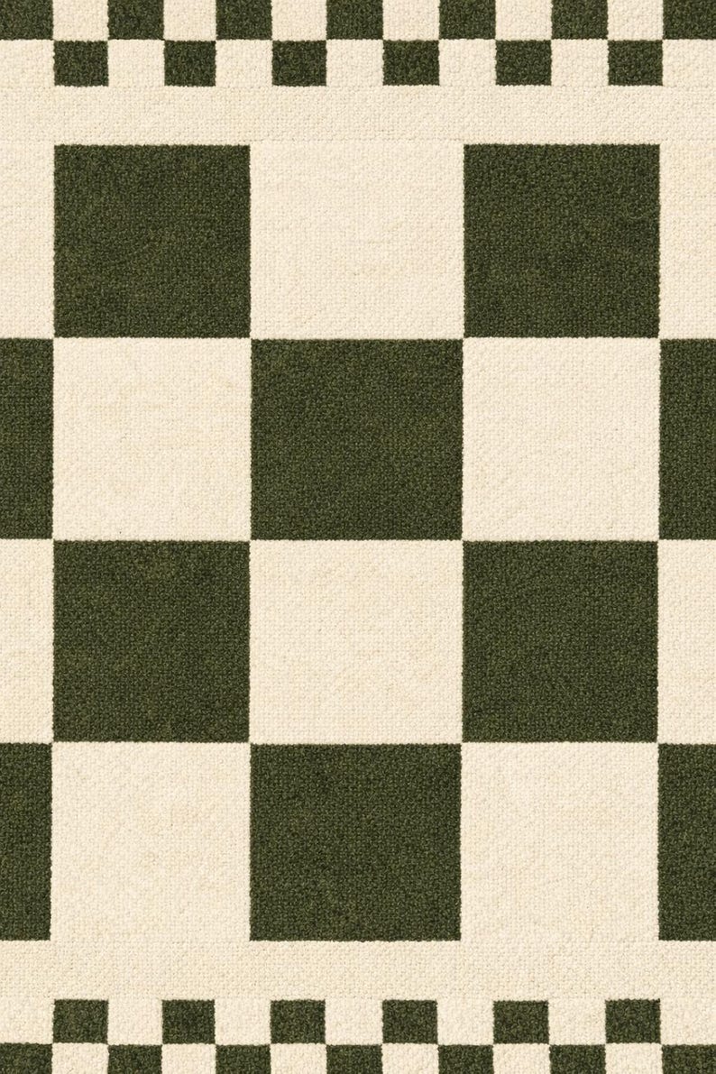 Green Ivory Checkered Area Rug, Modern Checkerboard Carpet - Etsy