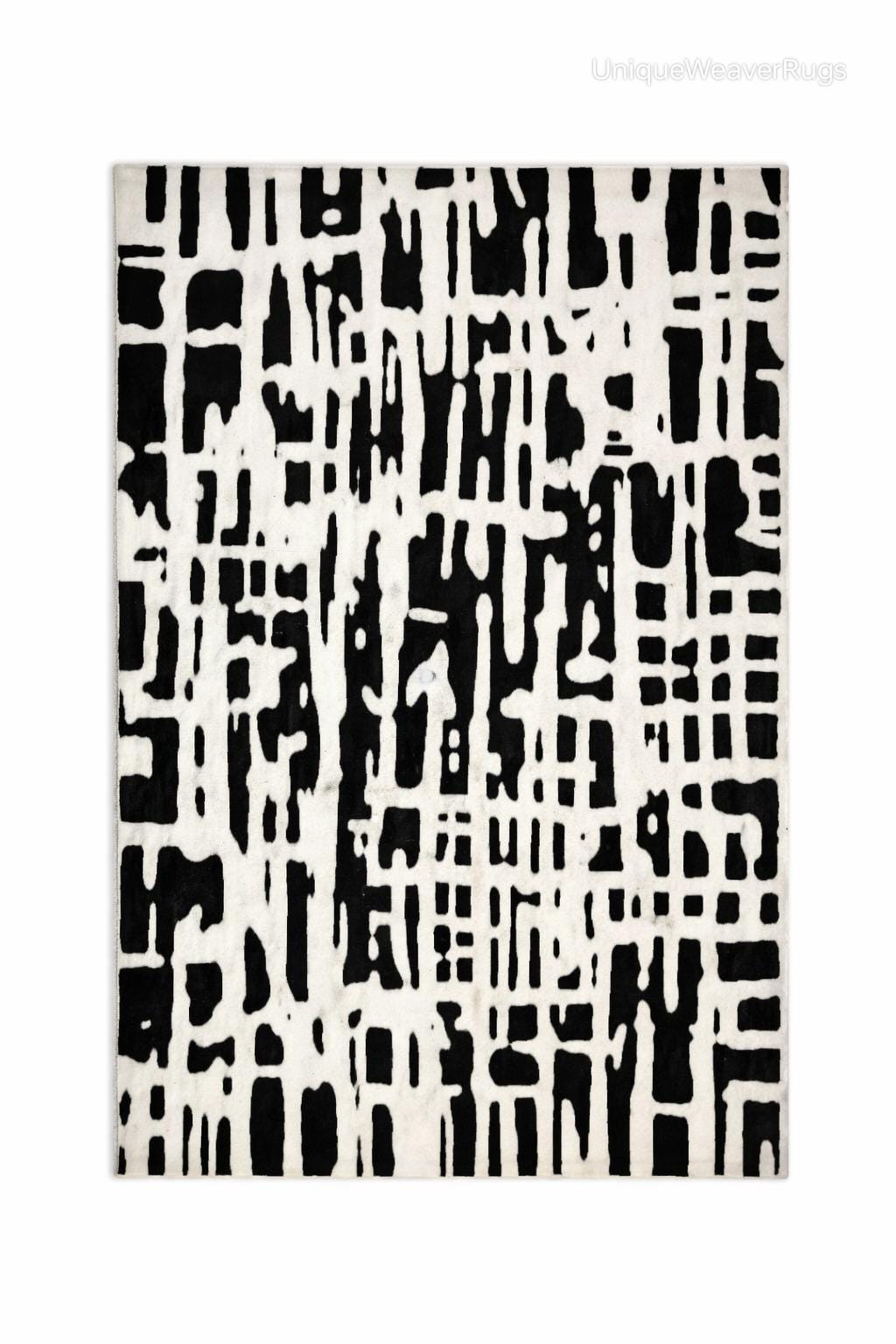 Hand Tufted Black and White Abstract Geometric Rug, Modern Area Carpet ...