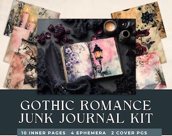 Gothic Floral Junk Journal Kit, Romantic Ephemera, Dark Academia Folios