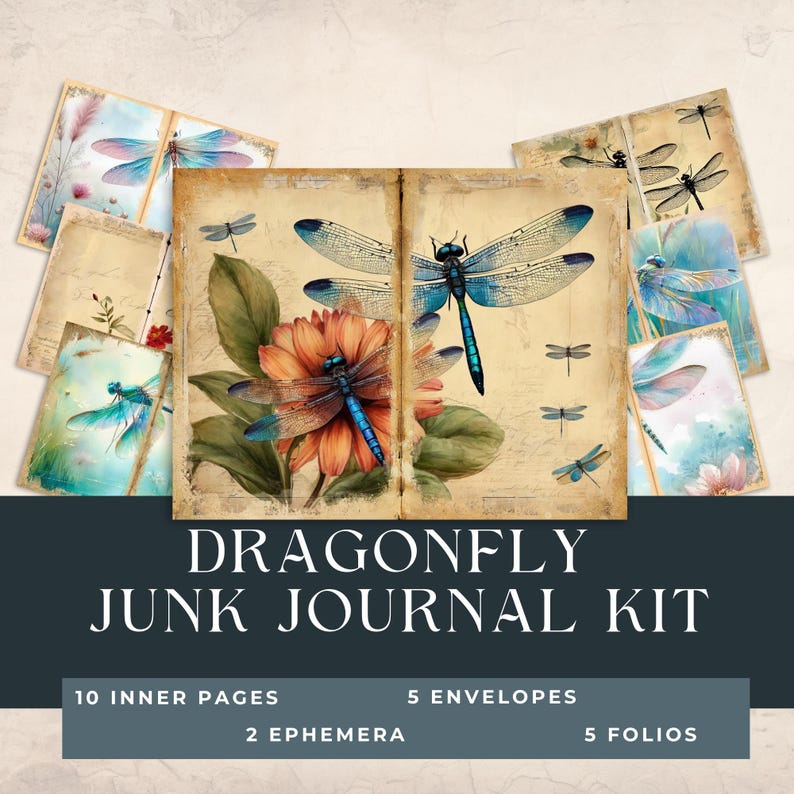Dragonfly Junk Journal Kit Printable – Botanical Ephemera, Cottagecore ...