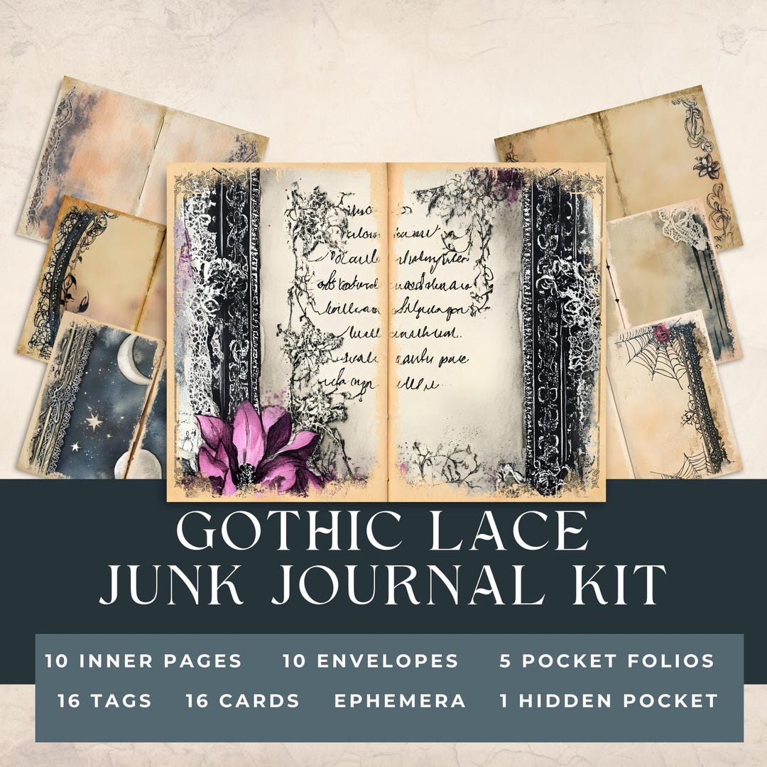 Gothic Lace Junk Journal Kit Printable | Dark Vintage Ephemera, Journal ...