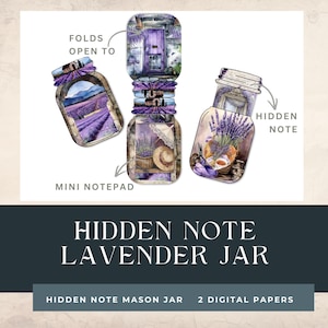 Junk Journal Ephemera – Lavender Mason Jar Hidden Note Folio Printable, Cottagecore Journal Insert