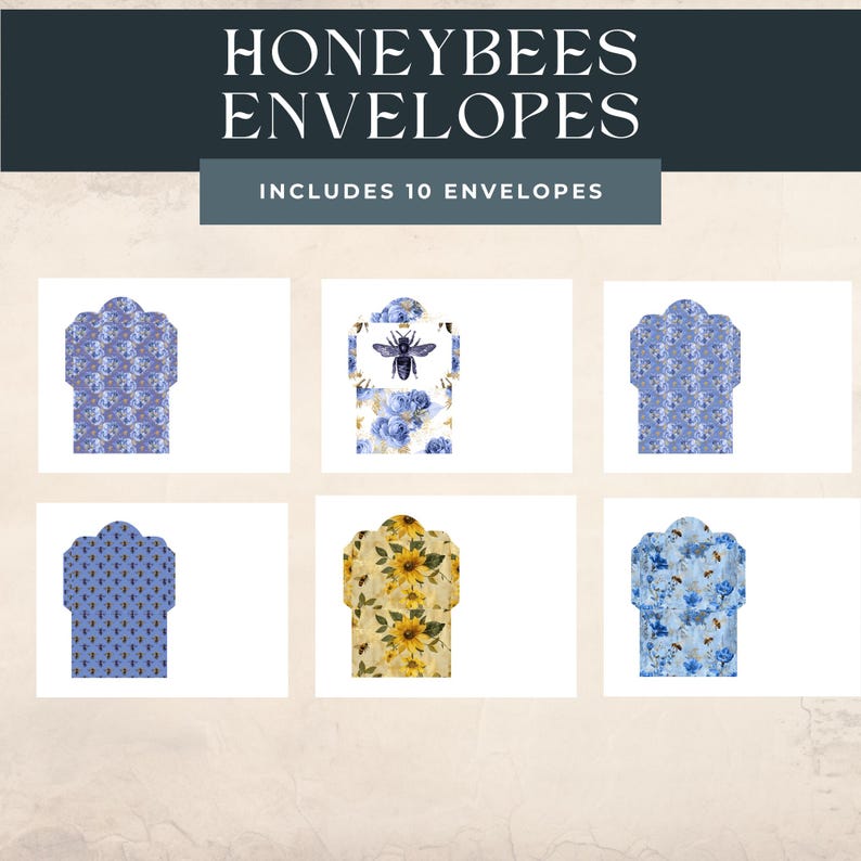Honeybee Junk Journal Envelopes Set, Floral Cottagecore Ephemera, Save ...