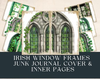 Window Frames Junk Journal Pages, St Patrick's Day Irish Themed Ephemera, Scrapbook Supplies