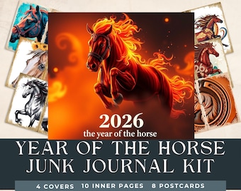 Fire Horse 2026 Junk Journal Kit | Chinese Zodiac Folio (Digital Download)