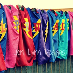 Personalized Super Hero Cape with Lightning Bolt and Child's Initial