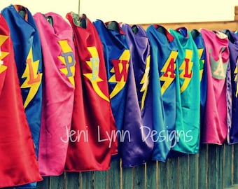 Personalized Super Hero Cape with Lightning Bolt and Child's Initial