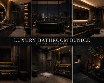 Luxe badkamer mockup pakket | Donker luxe interieur | AI badkamer mockup | Modern spa design | 4K digitale download