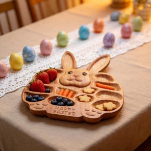 Customizable Wooden Bunny Serving Platter | Easter Party Food Tray, Snack Board