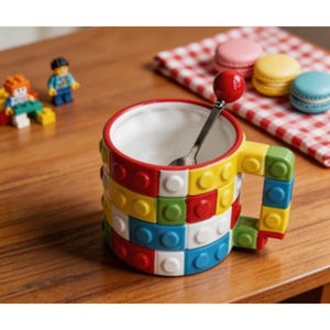 May include: A white ceramic mug with a black handle and the text "But First, Coffee" in a bold, black font. The mug is set against a blurred background, suggesting a cozy setting.