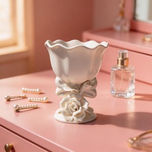 Personalizowany ceramiczny kielich z kamelią | Ręcznie robiona filiżanka do herbaty deserowej z różą