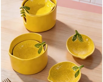 Personalized Lemon Ceramic Dipping Sauce Dishes Set – Fruit Shaped Condiment Bowls