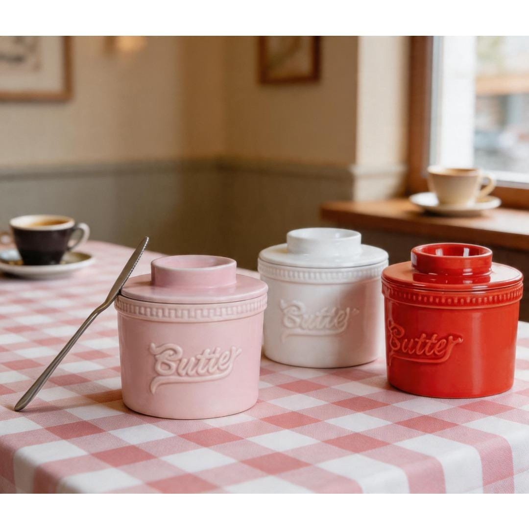 Custom Embossed "Butter" Ceramic French Butter Crock, Water-Seal Keeper in Pastel & Bold Colors