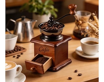 Custom Manual Coffee Grinder | Cast Iron, Beech Wood, Ceramic Burr Coffee Mill
