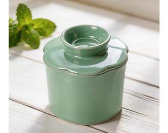 Customizable Floral-Shaped Ceramic Butter Crock | Handcrafted Water-Sealed Butter Keeper with Multiple Color Options