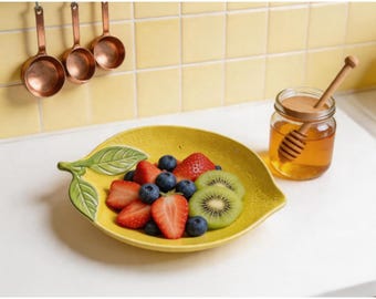 カスタム手描きレモン型セラミック食器セット、キッチン装飾用のかわいいフルーツボウルとプレート