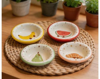 Personalisatie met de hand beschilderde keramische fruitcroissantsausschotels, grillige dipschalen (set van 4)