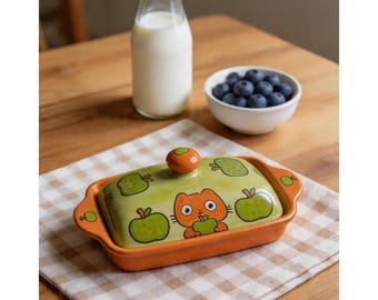 Hand-Painted Ceramic Butter Dish | Customizable Animal Embossed Underglaze Covered Dish