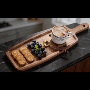Custom Acacia Wood Serving Tray, Rectangular Wooden Platter with Handle for Snacks, Fruits & Coffee