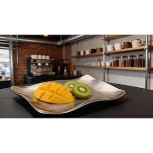 Custom Industrial Wavy Stainless Steel Tray | Distressed Silver Rectangular Plate for BBQ, Desserts, Serving, Ins Style Home Decor