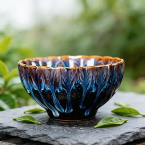Handmade Kiln-Change Jianzhan Tea Cup, Petal Edge Ceramic Master Bowl