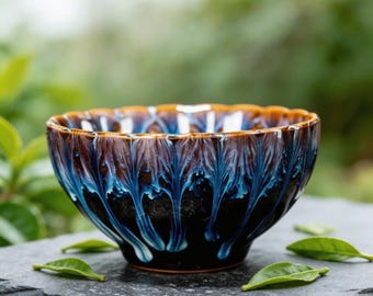 Taza de té Jianzhan hecha a mano con cambio de horno, cuenco maestro de cerámica con borde de pétalo