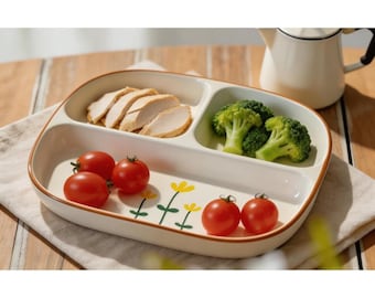 Custom 3-Compartment Ceramic Plate | Hand-Painted Floral Underglaze Design