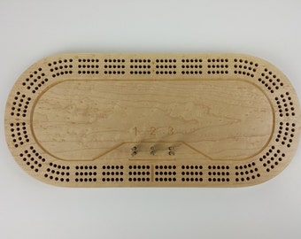 3 Track Racetrack Cribbage Board Maple