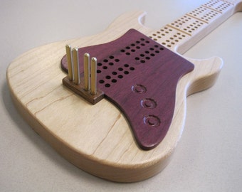 Electric Guitar Cribbage Board with Purpleheart Pickguard