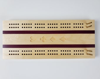 Maple Cribbage Board with Purpleheart Inlay