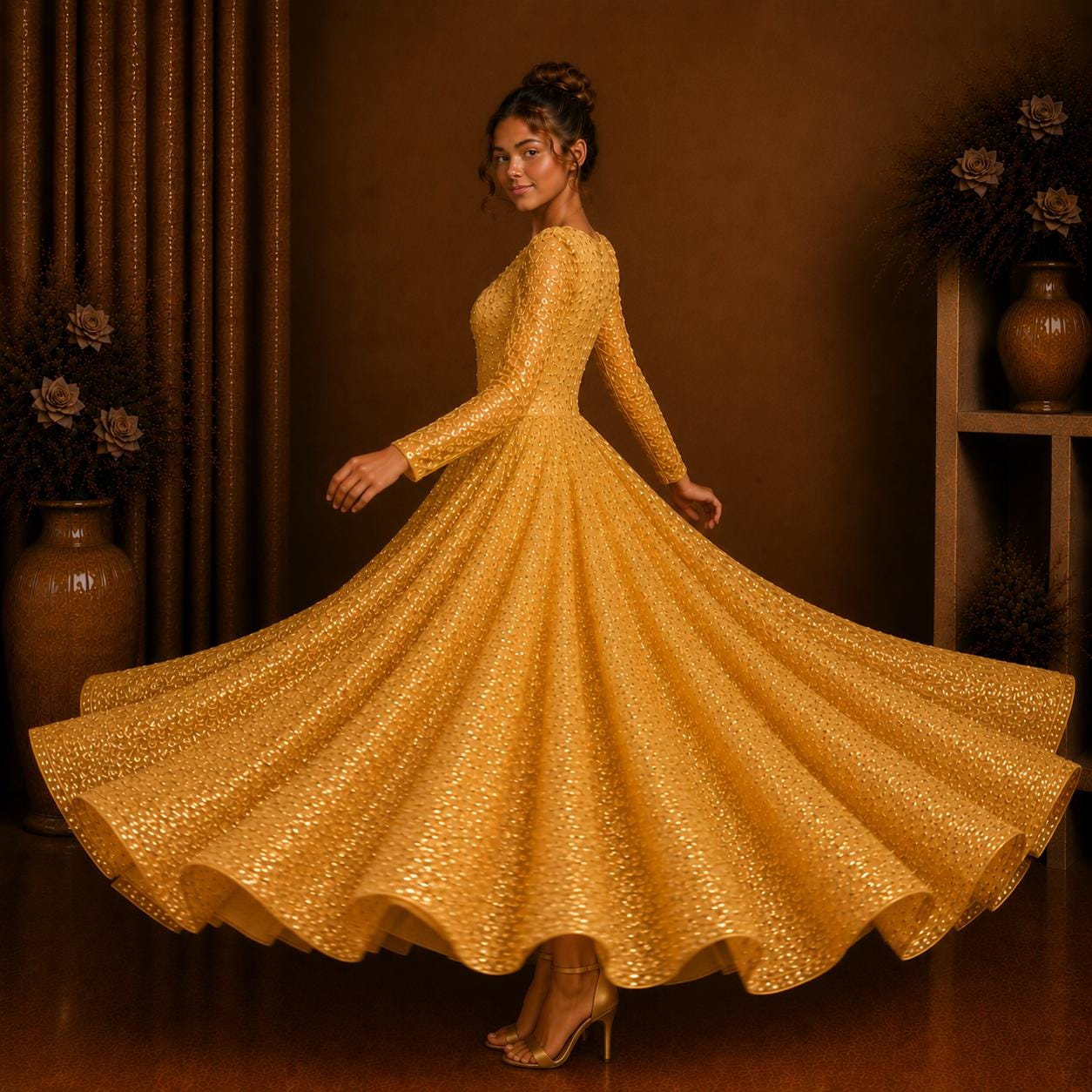 Long Brown and Gold Dresses - Etsy