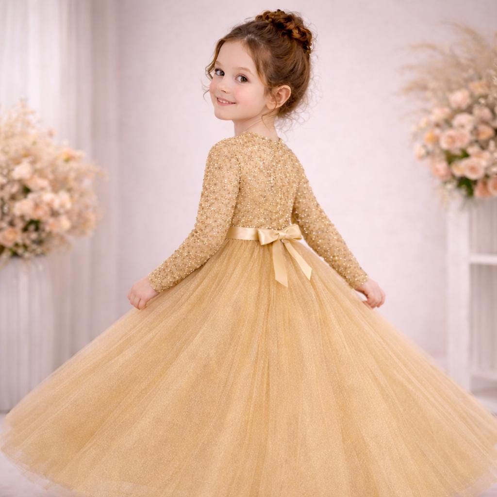 Long Sleeve Gold Sparkle Dress - Etsy