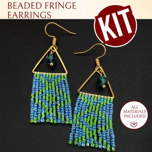 Kit de manualidades para adultos: Pendientes pequeños de cuentas verdes hechos a mano - Joyería delicada para jugar con la mente - Idea de regalo para una chica de 16 años - Algo azul