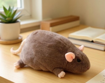 Chubby Plush Rat Pillow | Soft Stuffed Mouse Animal Plushie | Oversized Kawaii Rodent Throw Pillow | Sofa Bed Nursery Kids Room Decor