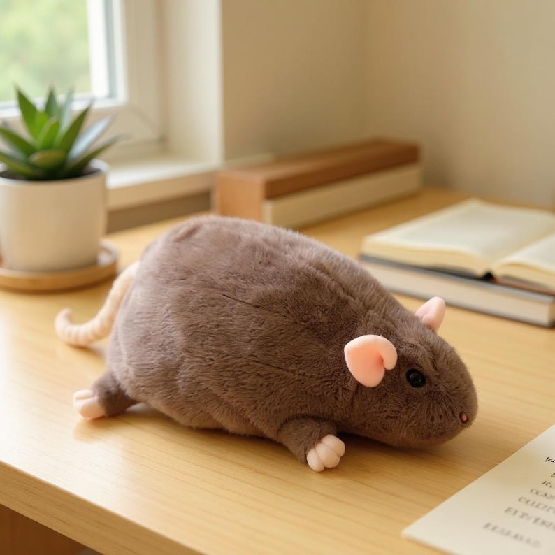 Chubby Plush Rat Pillow | Soft Stuffed Mouse Animal Plushie | Oversized Kawaii Rodent Throw Pillow | Sofa Bed Nursery Kids Room Decor Brown - 1 Piece