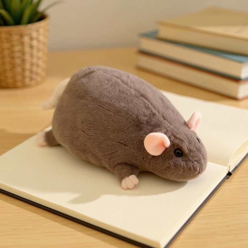 Chubby Plush Rat Pillow | Soft Stuffed Mouse Animal Plushie | Oversized Kawaii Rodent Throw Pillow | Sofa Bed Nursery Kids Room Decor image 4