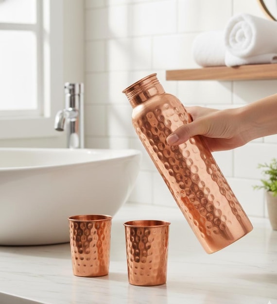 Ayurveda 100% Pure Hammered Copper Bottle 1 ltr Copper Bottle With Handmade Texture- Copper Water Bottle Hammered - Reusable, Detox with jug