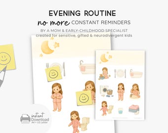 Evening Routine Chart for Kids | Bedtime Visual Schedule Printable | Calm Evenings Routine | Toddler & Preschool