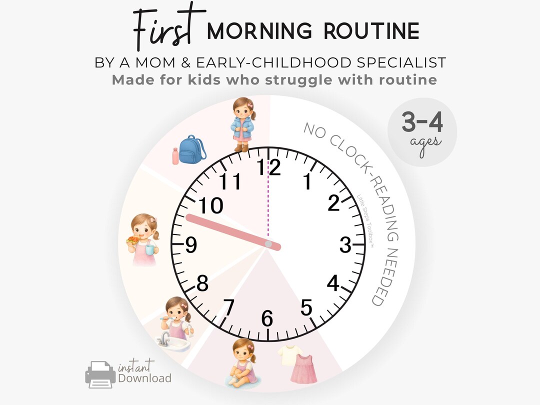 Toddler Morning Routine Chart | Visual Clock for Ages 2-4 (printable ...