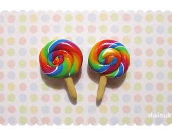 Kawaii Lollipops - handmade stud earrings - Polymer Clay