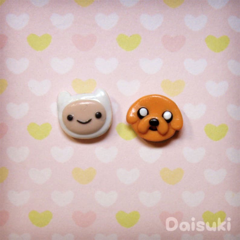 Adventure Time stud earrings Hand-sculpted Finn & Jake image 1