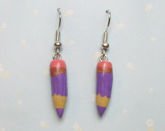 Purple Pencil Earrings - Hand sculpted