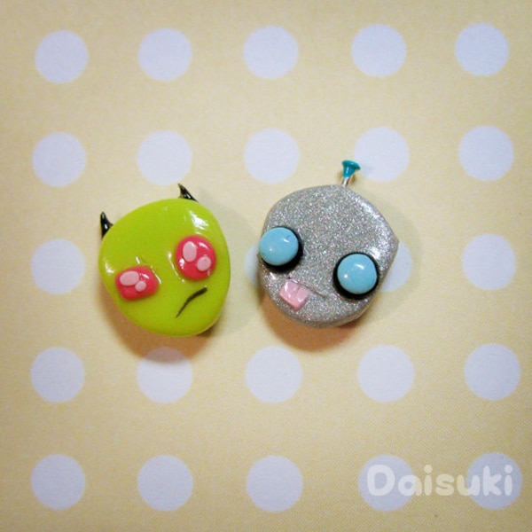 Invader Zim and Gir - Hand-sculpted kawaii Earrings