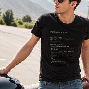 Python Code T-Shirt - "Dark Mode" Syntax Highlighting - Real Code Developer Shirt - Programmer Gift - Coffee Script Tee image 3