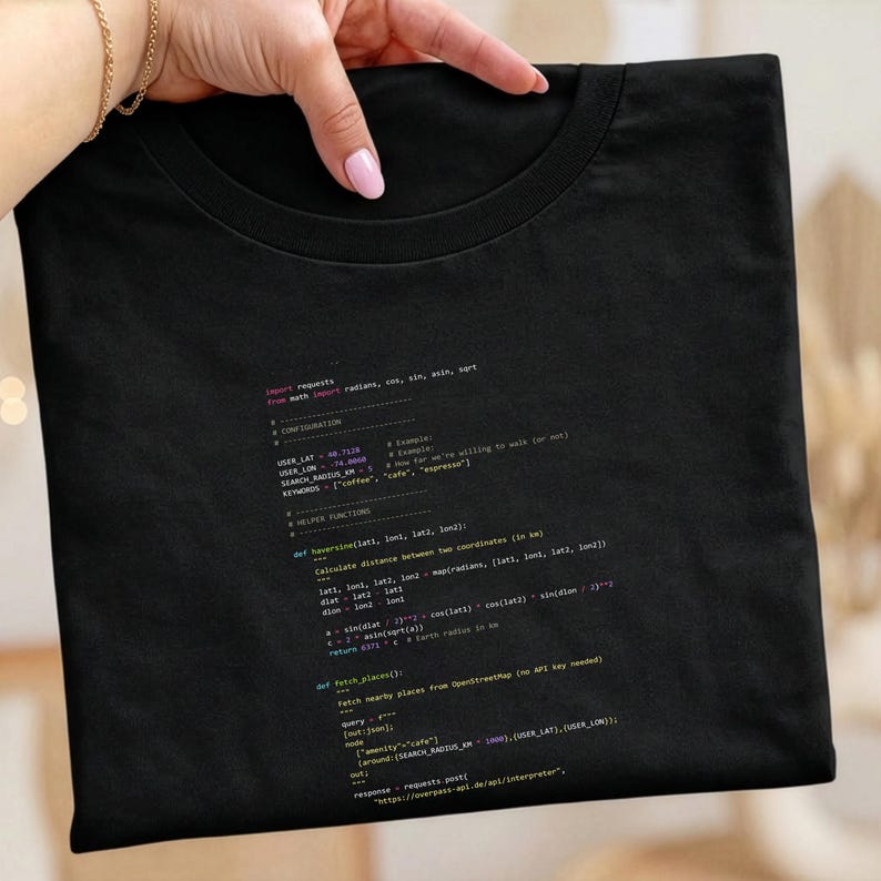Python Code T-Shirt - "Dark Mode" Syntax Highlighting - Real Code Developer Shirt - Programmer Gift - Coffee Script Tee image 1
