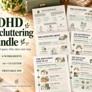 ADHD Decluttering Bundle Printable, 6 Home Organization & Cleaning Worksheets, A4 and US Letter PDF